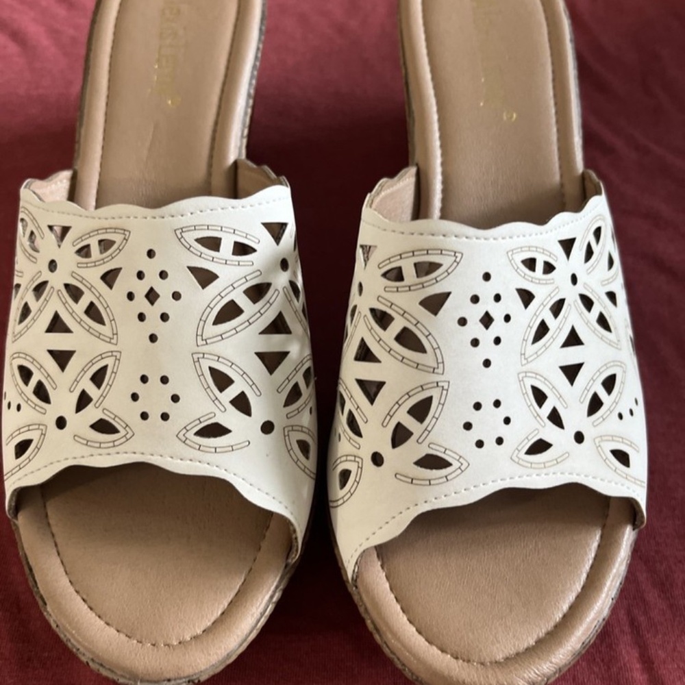 Alexis Leroy Women's White Open Toe Sandals Wedge EU 41 US SIZE 10